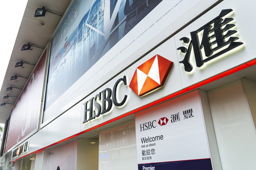 香港の商業地区・尖沙咀にあるHSBC銀行支店の外観