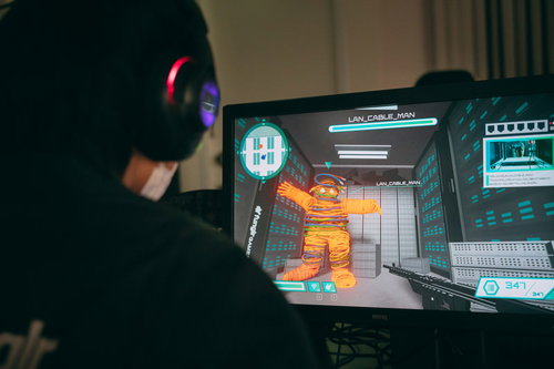 「THE LANケーブルマン」をプレイするゲーマー