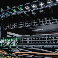 LANケーブルマンが緑色ケーブルでケーブリング施工したL2スイッチの写真