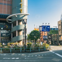 キャナルシティ博多前の車道交差点と横断歩道の写真