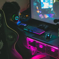 eスポーツプレイヤーのゲーム画面を見ながらレクチャーするプロゲーマーの写真