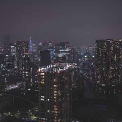 ダークでシックな東京夜景、高層ビル群が織りなす都心の夜の写真