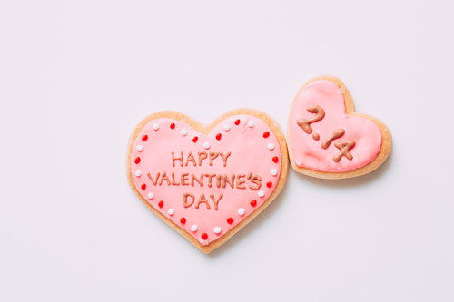 ピンクのアイシングハートクッキー HAPPY VALENTINE'S DAY