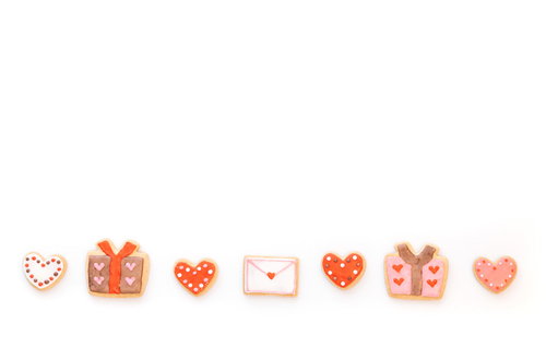 ハート・プレゼント・ラブレター・アイシングクッキーの白背景