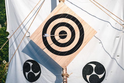 古殿八幡神社の流鏑馬で射手が射抜いた矢が刺さったままの的