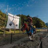 古殿町の特設コースを走り抜ける流鏑馬の疾走感の写真
