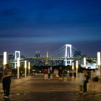 ウエストプロムナード（シンボルプロムナード公園）からのレインボーブリッジの夜景の写真