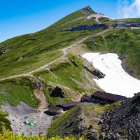 北アルプス後立山連峰の白馬岳、白馬頂上宿舎と白馬山荘の写真