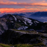 紅く染まる白馬岳からの北アルプスサンセットの写真