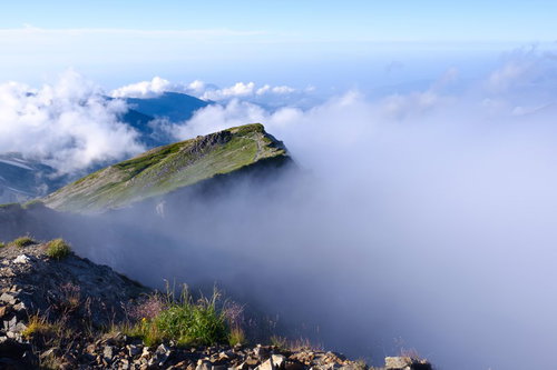 雲海に浮かびあがる北アルプス白馬連峰の朝焼け