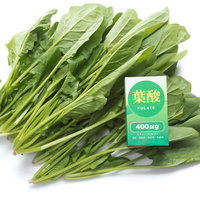 ほうれん草と葉酸サプリメント 新鮮な緑野菜と栄養補助食品の写真
