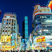 夜の歌舞伎町ゴジラロードとドンキーホーテの繁華街の写真