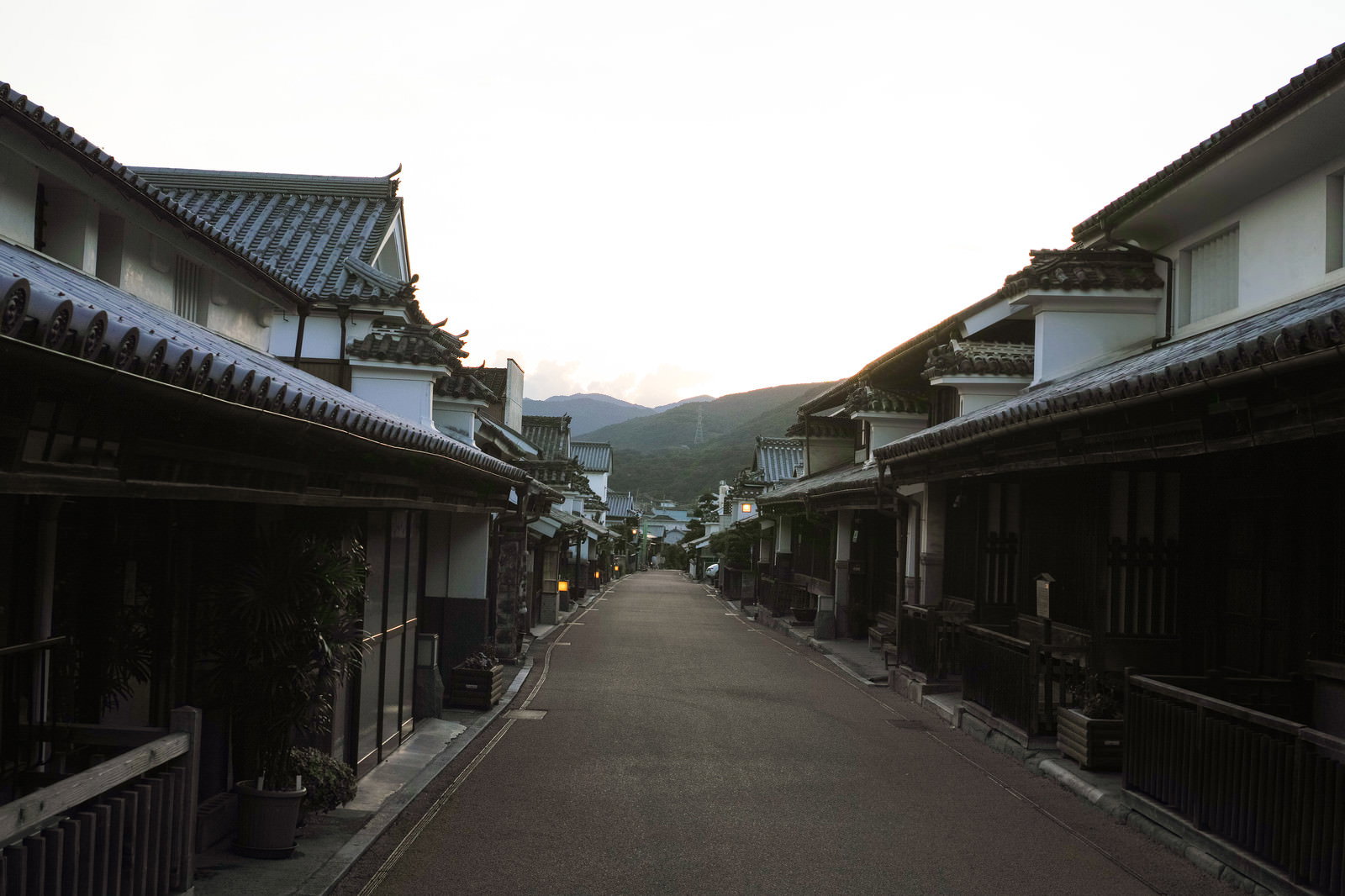 美馬のうだつの町並みの伝統的な建物が並ぶ風景