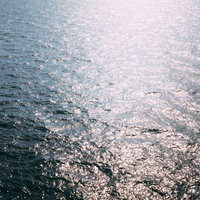太陽を反射して無数に光る水面と波の風景の写真