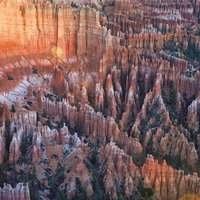 ブライスキャニオン国立公園の赤い岩肌が連なる峡谷の写真