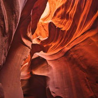 砂岩の曲線が奏でるアンテロープキャニオンの赤橙色の内部の写真