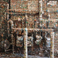 ガムで彩るカラフルなウォールアート：壁全体を埋め尽くす立体装飾の写真