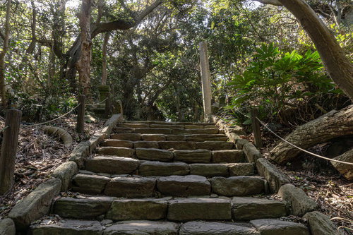 大湊神社境内へと向かう流紋岩が使われた石段