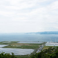 風力発電用の風車とメガソーラーの写真
