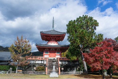 紅葉時期の大覚寺心経宝塔（しんぎょうほうとう）