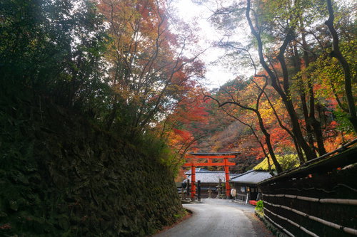 愛宕念仏寺（おたぎねんぶつじ）から参道を下ると見えてくる愛宕神社（あたごじんじゃ）一の鳥居