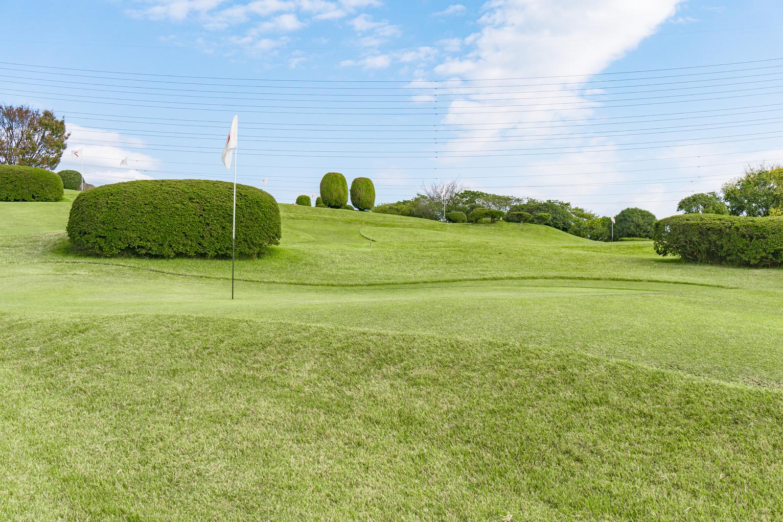 整備された芝生とグリーンが広がるパターゴルフ場の風景