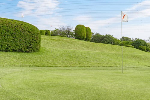 パターゴルフ場の７番ホールのピンフラッグ