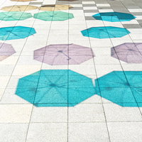 アンブレラスカイの彩る傘の影（道の駅パレットピアおおの 岐阜県）の写真